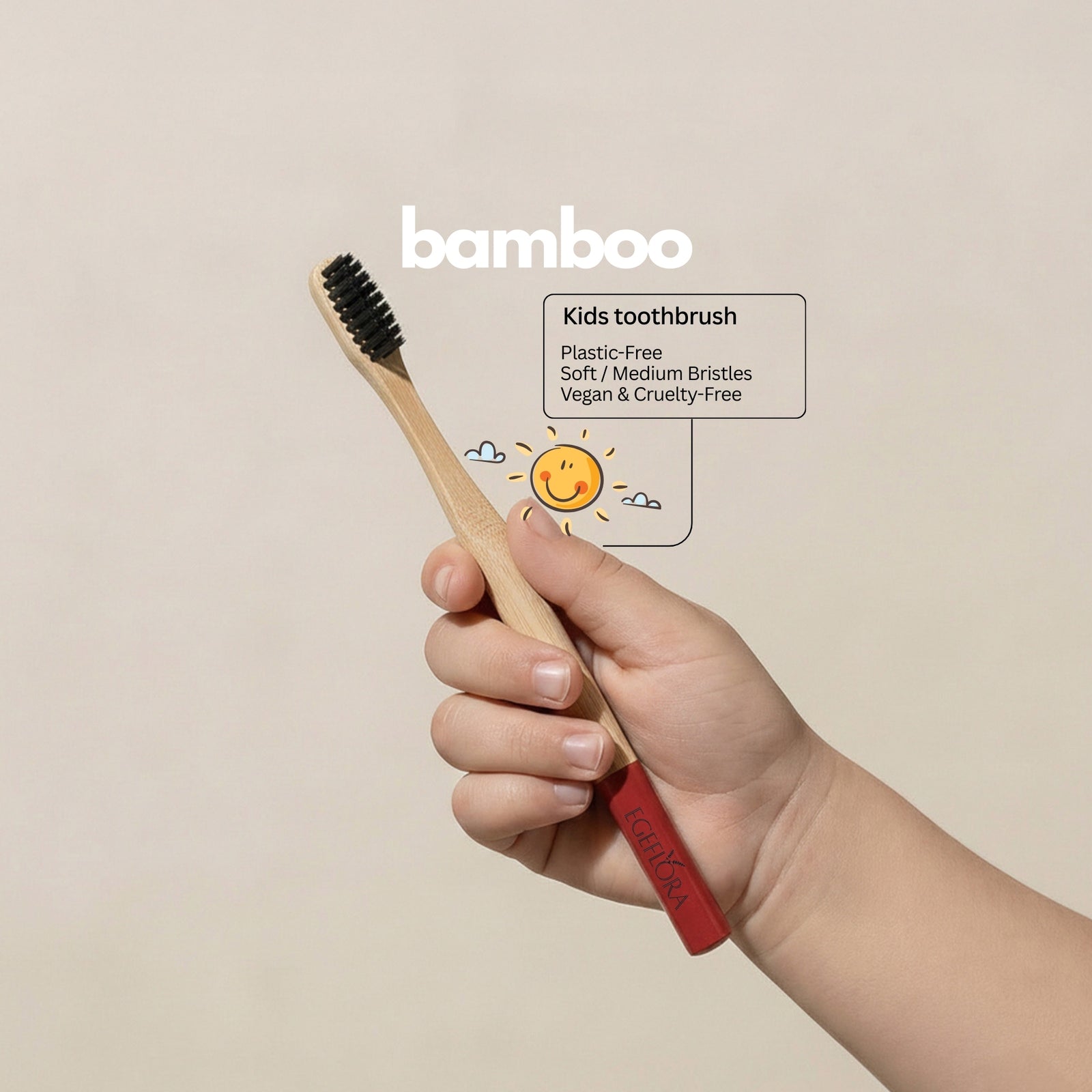 Red bamboo toothbrush for kids